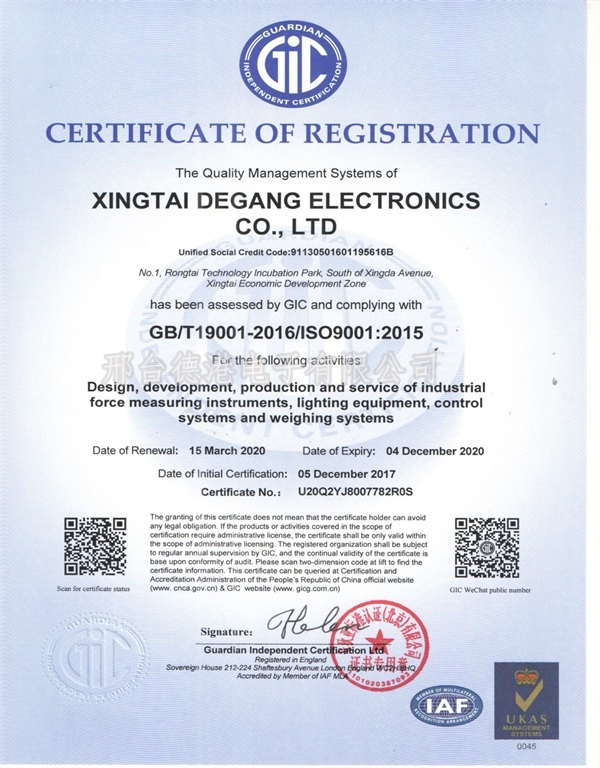 Certificate of Quality Management System